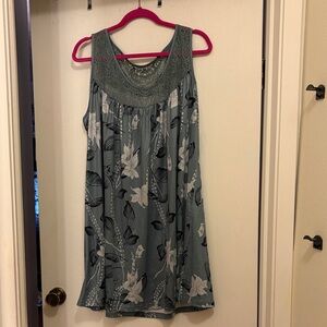 Floral Sleeveless dress- Green and White